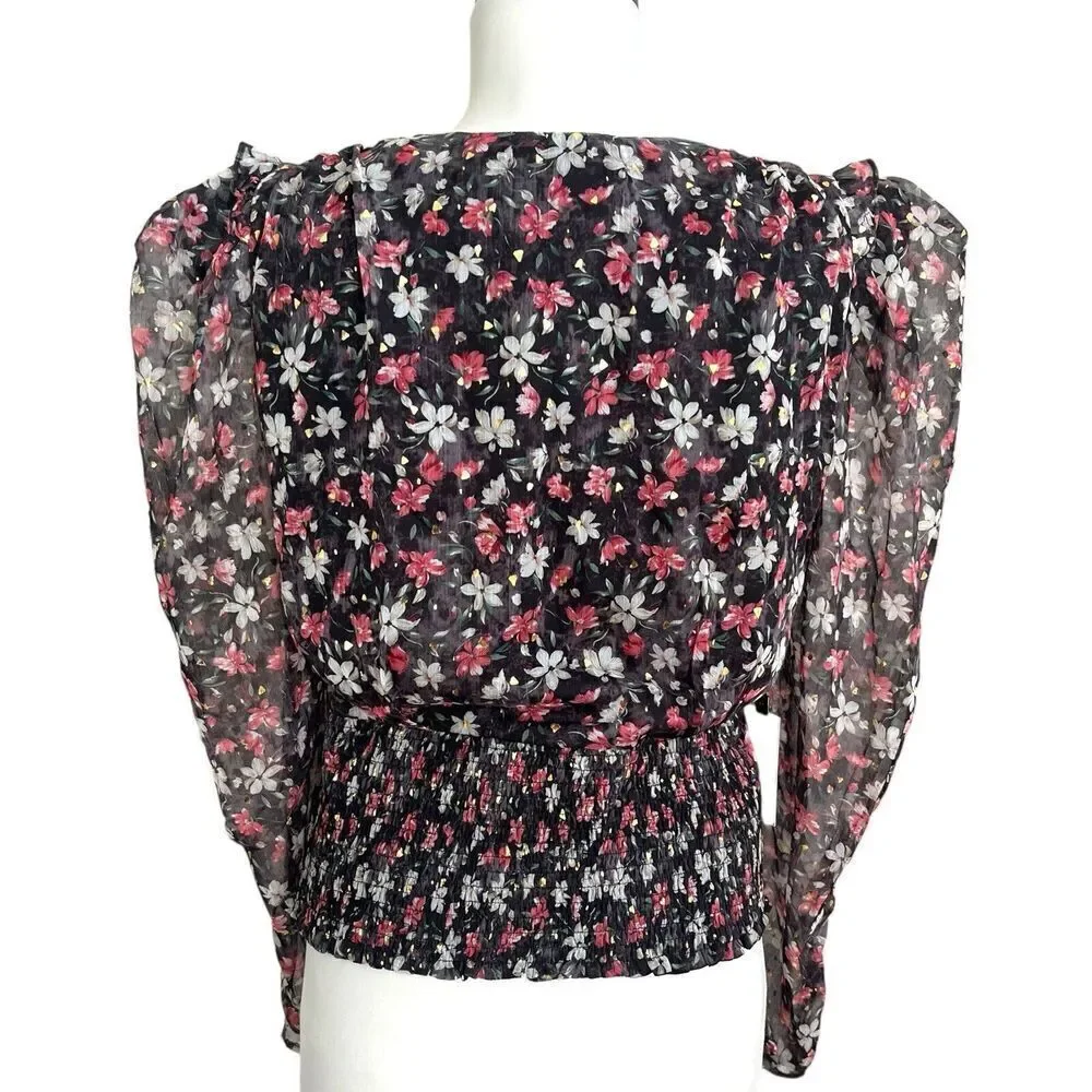 NWT ASTR Floral Top size Large Pink Gold Black glam blouse